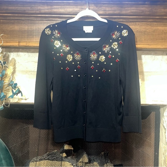 Kate Spade Kati Jewel Embellished Black Cardigan Sweater - Picture 5 of 15